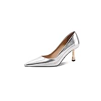TinaCus Pointed Toe Genuine Leather Handmade Stiletto Mid Heels Women's Dress Pumps Shoes