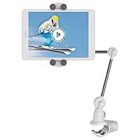 Barkan Tablet Mount Holder for 4-12 inch Devices, Portable Multi-Position, 360 Degree Rotation Bracket, fits Apple iPad/Air/Mini, Samsung Galaxy Tab, Firm Clamp, for Smartphone White/Grey/Silver