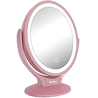 Aesfee LED Lighted Makeup Vanity Mirror Rechargeable,1x/7x Magnification Double Sided 360° Swivel Magnifying Mirror with Dimmable Touch Screen, Portable Tabletop Illuminated Mirrors