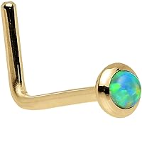 Body Candy 14k Yellow Gold 2mm Lime Synthetic Opal L Shaped Nose Stud Ring 20 Gauge 1/4