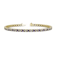 Round Iolite Natural Diamond 3.07 ctw 3-Prong Women Eternity Tennis Bracelet 14K Yellow Gold