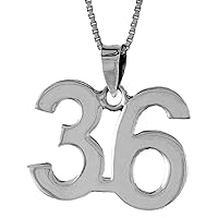Sterling Silver Number 36 Necklace for Jersey Numbers & Recovery High Polish 3/4 inch, 2mm Curb Chain