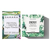 Sakara Protein + Greens Super Powder, 10 Servings & Energy Protein Super Bars, 8 Servings Along & Chocolate Protein Bars