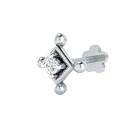 DGLA Certified 14k White Gold Solitaire Stud Nose Pin for Women 0.02 Cttw Natural Diamond (G-H Color. SI Clarity) Round Cut 4-Prong-Setting. Available in 6 mm & 8 mm Length