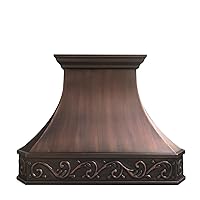 Classic Hammered Solid Copper Range Hood with High Airflow Cenrtifugal Blower, Stainless Steal Vent with Liner and Internal Motor, Baffle Filter, 30