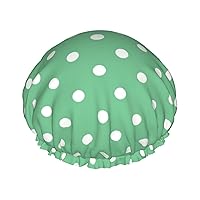 Green Polka Dots Printed Shower Cap for Women Waterproof Bath Caps Reusable Double Layered Shower Hat Bathing Shower Caps for Men Ladies Spa Salon