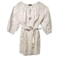 INC Womens White Belted Pocketed 3/4 Sleeve Tie Neck Dress Size: M