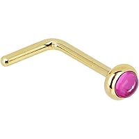 Body Candy Solid 14k Yellow Gold 2mm Pink Tourmaline L Shaped Nose Stud Ring 20 Gauge 1/4