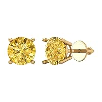 2.9ct Round Cut Conflict Free Solitaire Canary Yellow Unisex Stud Earrings 14k Yellow Gold Screw Back conflict free Jewelry