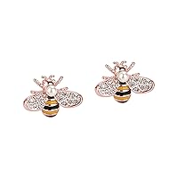 Reffeer Solid 925 Sterling Silver Cute Bee Earrings Stud for Women Teen Girls Small Freshwater Pearl Bee Earrings