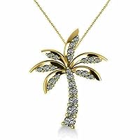 0.50Ct Round Cut White Diamond 925 Sterling Silver 14K Yellow Gold Finish Diamond Palm Tree Pendant Necklace Women's