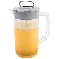 1 Pack Mixing Pitcher for Drinks 2 Quart/ 64oz Plastic Water Pitcher with Lid，Easy-Mix Juice Container，Angled Plastic Blades and Adjustable Mixer Plunger for Juice, Tea, Beverage Container