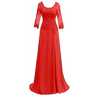 3/4 Sleeve Chiffon Mother of The Bride Dresses Women's Lace Applique Wedding Guest Gowns Mother of The Groom Dresses