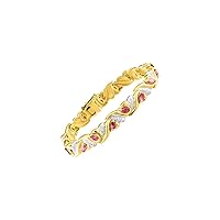 Rylos Spectacular Tennis Bracelet Set With Diamonds & Ruby in 14K Yellow Gold - 6 1/2
