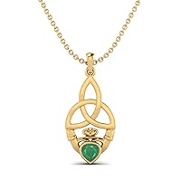 0.5 Cts Heart Shape Emerald Gemstone Claddagh Traditional Pendant Necklace 925 Sterling Silver Celtic Design Jewelry