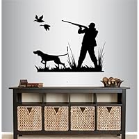 Wall Vinyl Decal Home Decor Art Sticker Duck Hunting Hunter and Dog Man Shotgun Animal Nature Bedroom Living Room Removable Stylish Mural Unique Design 1464