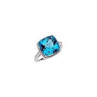 14k White Gold Size 7 Checkerboard Swiss Blue Topaz and 0.25 Dwt Diamond Ring Jewelry for Women