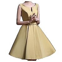 Women Casual Dresses Swing Tea Dress Cocktail Vintage A-Line Midi Party Dress Cap Sleeve Pleated Flared Dresses
