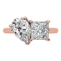 Handmade Solid Rose Gold Engagement Ring, 2.5 TCW Princess & Pear Brilliant Cut Moissanite Diamond Ring, 10K/14K/18K, Solitaire Wedding / Bridal Ring Set for Women/Her, Anniversary / Promise Gifts