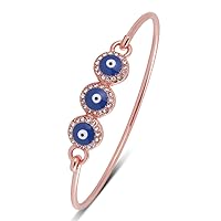 Enamelled Navy Blue Mini Evil Eye Bangle Bracelet for Women Girls