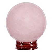 TUMBEELLUWA Natural Rose Quartz Crystal Ball Gemstone Home Decoration Healing Stone Sphere with Wood Stand,1.9