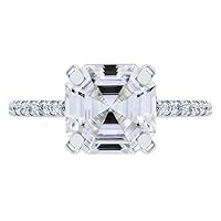 2CT Asscher Colorless Moissanite Engagement Ring Wedding Bridal Ring Set Eternity Antique Vintage Solitaire Hidden Halo Dainty Statement Minimalist Promise Anniversary Ring Gift Her