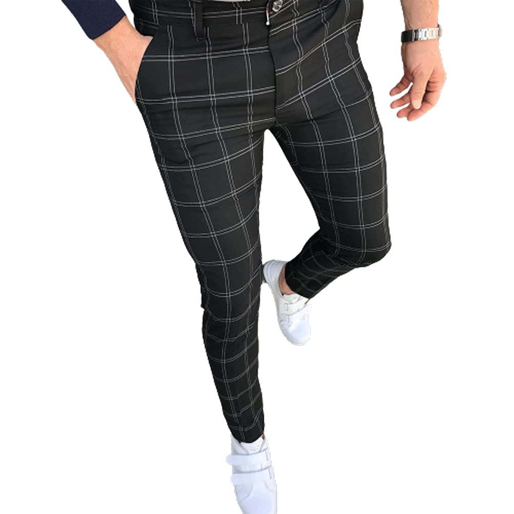 Brown Slim Fit Plaid Pants for Men by GentWith | Worldwide Shipping
