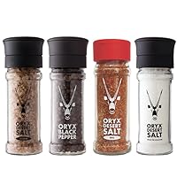 Oryx Salt & Pepper Grinders Combo Set - Desert Salt, Smoked Salt, BBQ Salt & Black Pepper - Ceramic Mill for Coarse Kosher Salt Crystals & Whole Pepper - Gourmet Seasoning from the Kalahari,