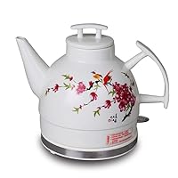 Kettles,Electric Ceramic Cordless White Kettle Teapot-Retro 1L Jug, 1000W Water Fast for Tea, Coffee, Soup Fast/a