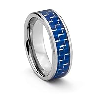 Roberto Ferrini Design 6MM Tungsten Carbide Ladies/Mens/Unisex Comfort Fit Wedding Band Ring w/Blue Carbon Fiber Inlay (Available Sizes 4-11 Including Half Sizes)