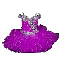 Baby Girls' Off The Shoulder Rhinestones Toddler National Pageant Cupcake Dresses