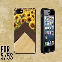 Sunflower Chevron on Wood Custom made Case/Cover/skin FOR Apple iPhone 5/5S - Black - Rubber Case + FREE SCREEN PROTECTOR ( Ship From CA)