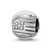 Solid 925 Sterling Silver Reflections USA Flag Baseball Bead Customize Personalize Engravable Charm Pendant Jewelry Gifts For Women or Men (Length 0.35