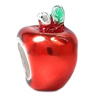 Queenberry Sterling Silver Red Enamel Apple European Bead Charm