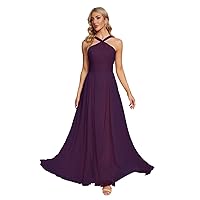 Basgute Chiffon Halter Long Bridesmaid Dresses Maxi Elegant Pleated A Line Flowy Formal Evening Party Gowns for Women