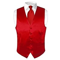 Biagio Men's SILK Dress Vest & NeckTie Solid ROSE RED Color Neck Tie Set