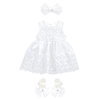 Lilax Baby Girl Lace Tulle Sleeveless White Wedding Dress 3 Piece Outfit