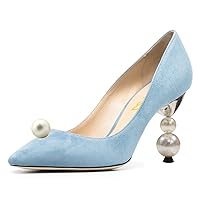 FSJ Women Classic Pearls High Heel Pumps Pointed Toe Slip On 3.5 inch Elegant Ladies Office Party Dress Pump Shoes Size 4-16 US