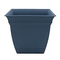 The HC Companies 6 Inch Eclipse Square Planter with Saucer - Indoor Outdoor Plant Pot for Flowers, Vegetables, and Herbs, Slate Blue