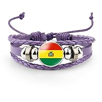 Time Stone Braided Adjustable Bracelets,Bolivia Flag Charm Paracord Wristband Bracelet For Men Women,Handmade Multilayer Braided Leather Bracelet Couple Jewelry Gift