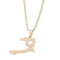 BR Gold Jewelry Stainless Steel Heart Haiti Map Pendant Necklace Ayiti Chain for Women Men Haytian Gift