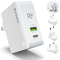 USB C Charger, MANTO 30W 2 Port PD Fast Charger with 20W USB-C Power Adapter, Foldable International Travel Adapter with UK US EU Australia Plug for iPhone, iPad, Galaxy, and More
