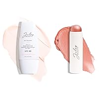 Protect and Blush: No Excuses SPF 40 Clear Invisible Facial Sunscreen & Skip The Brush Cream to Powder Blush Stick- Rose Gold- 2-in-1 Blush and Lip Makeup Stick