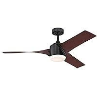 Westinghouse Lighting 72270 Modern 132 cm LED Ceiling Fan Evan with Lighting and Remote Control, Matte Black Finish with Opal Frosted Glass, Matt Black