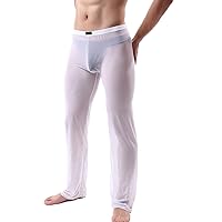 Men's Loose Trouser Sexy Mesh Transparent Long Pants See Through Ultra-thin Pajamas Sleepwear