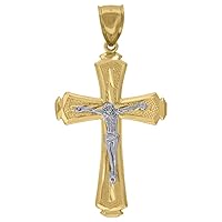 10k Gold Two tone Dc Mens Cross Crucifix Height 54.8mm X Width 29.1mm Religious Charm Pendant Necklace Jewelry for Men