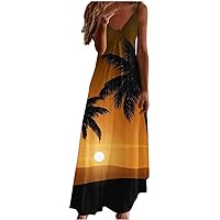 Maxi Dress for Women Suspender Backless Hawaiian Printed Sun Dresses Sleeveless Flowy Asymmetric Hem Long Dress