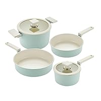 Happycall EDGE Blanc IH Ceramic pots and Frying pans 4 Set/Induction cooking non stick pot pan wok (MINT)