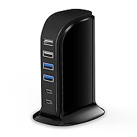 Upoy Charging Hub Tower, Type C Charger Block Fast Charging, Chargers for Multiple Devices, 6 Ports USB Charging Station for iPhone, Ipad, Iwatch, Desk Accessories & Workspace Organizers