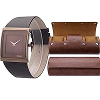 SIBOSUN Mens Watch Men's Square Watches for Men Fashion Minimalist Quartz Wrist Watch Watch Travel Case 3 Slots Watch Box Roll Case Portable Roll Travel Case PU Leather Watch Box